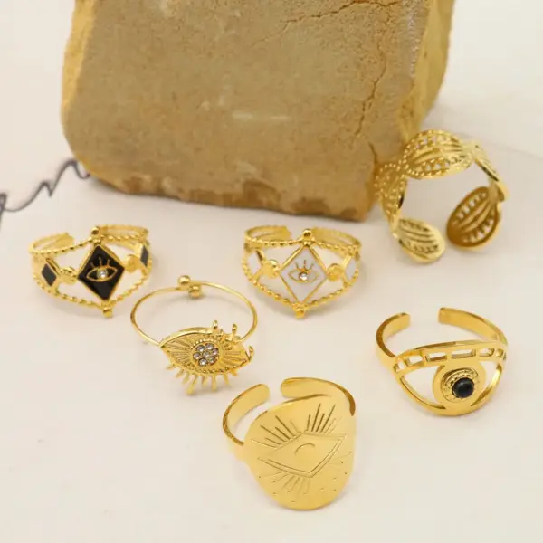 Wholesale PVD Coated 14K Gold Real Gold Plated Devil'S Eye 304 Stainless Steel Fashion Waterproof Non Tarnish Open Ring