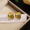 oly-28628847dfe9bdbe08bc6218d9b670e7 Wholesale Sier Needle French Retro Art Oil Painting Wheat Ear Earrings Light Luxury High-grade Oil opping Oval Sunset Pearl Earrings