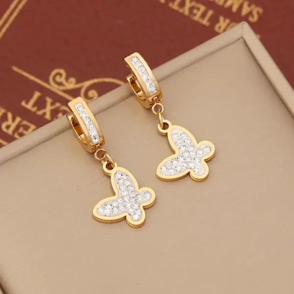 Wholesale 1 Pair Fashion Heart Shape Butterfly Stainless Steel Plating Zircon Dangling Earrings