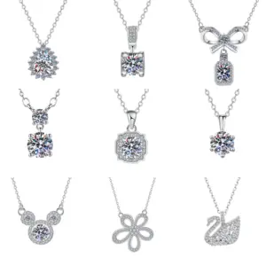 Wholesale Simple Style Shiny Round Water Droplets Bow Knot Copper Plating Inlay Zircon Silver Plated Pendant Necklace Necklace Pendant