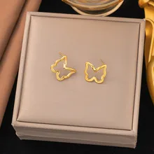 Wholesale PVD Coated Real Gold Plated Heart Shape 304 Stainless Steel Vacation Classic Style Waterproof Non Tarnish Ear Studs