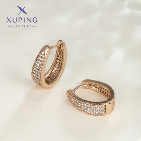 1 Pair XUPING Simple Style Commute Geometric Inlay Copper Artificial Gemstones 18K Gold Plated Earrings