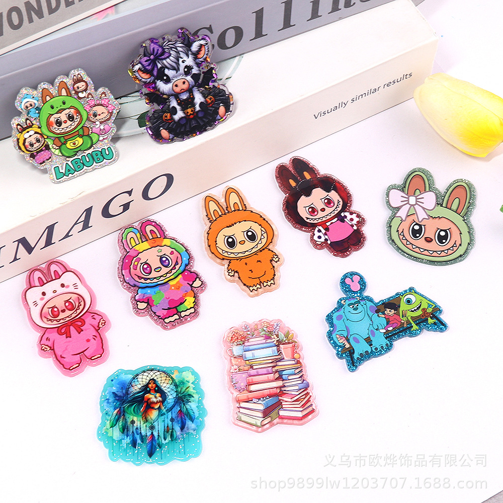 Wholesale New loose wder cross-border cartoon fabric cute jewelry acrylic pins able DIY patch aessories