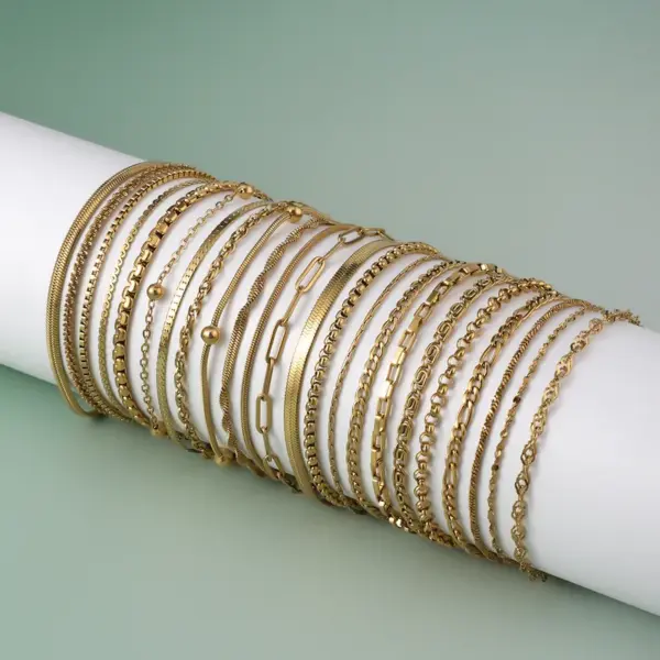 18K Gold Plated Geometric 304 Stainless Steel Simple Style Classic Style Plating 304 Stainless Steel Chain Bracelet