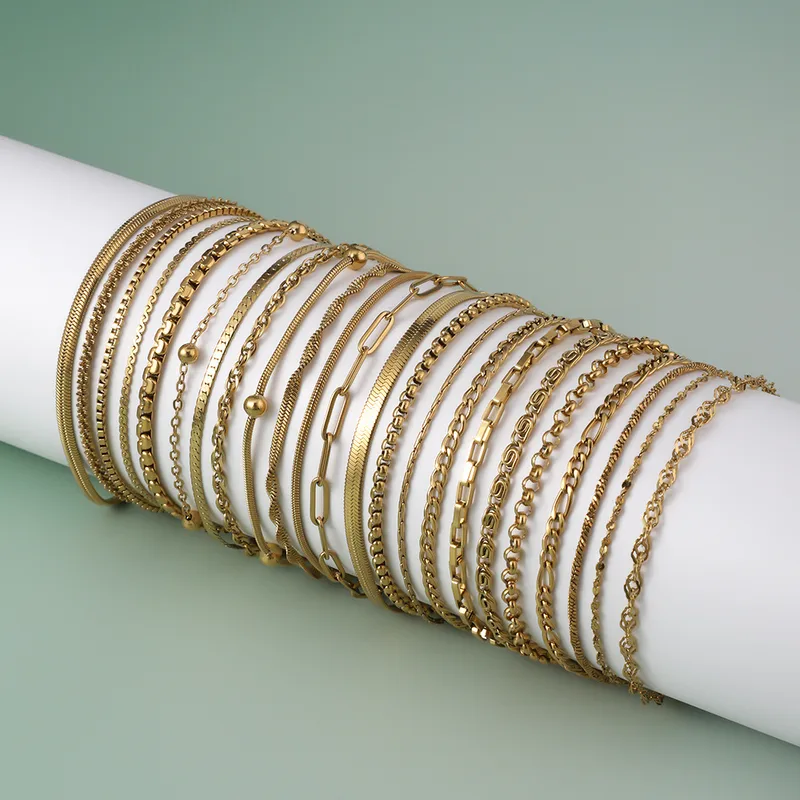 Wholesale 18K Gold Plated Geometric 304 Stainless Steel Simple Style Classic Style Plating 304 Stainless Steel Chain Bracelet