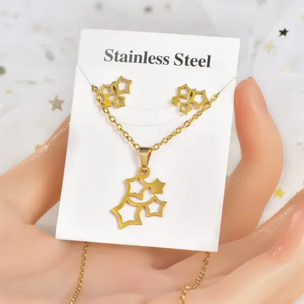 Wholesale Fashion Star Heart Shape Crown Stainless Steel Inlaid Gold Women's Earrings Necklace 1 Set