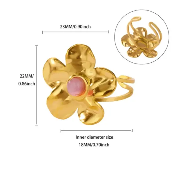 Wholesale Romantic Flower Moon Butterfly Shark Pattern Open Ring 18K Gold Plated Luxury Zircon Imitation Jade Women's Jewelry Banquet Party Wedding Jewelry Stainless Steel