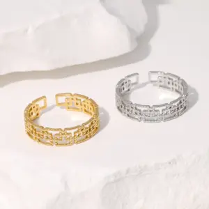 Wholesale PVD Coated Real Gold Plated 18K Gold Geometric 304 Stainless Steel Vintage Style Classic Style Waterproof Non Tarnish Rings