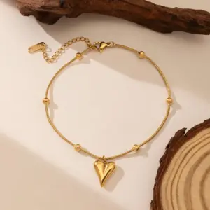 Qyb5042 Pointed Peach Heart Anklet / Gold