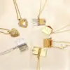Wholesale Golden Plated 201 Stainless Steel Electroplated Zircon Envelope Heart Shape Cable Chain Pendant Necklace