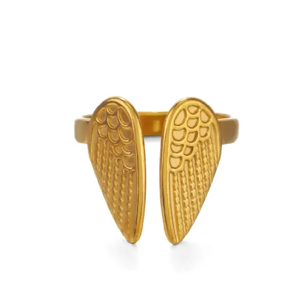 Wholesale PVD Coated 18K Gold Plated Wings 304 Stainless Steel Modern Style Streetwear Waterproof Non Tarnish Open Rings