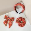 Wholesale 3-piece fabric knotted Santa Claus striped plaid solid color knotted wide headband hair tie hair clip set