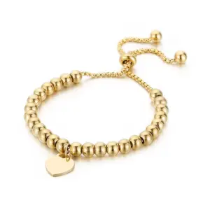 Wholesale PVD Coated 18K Gold Plated Heart Titanium Steel Fashion Waterproof Non Tarnish Bracelets
