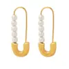 Wholesale 1 Pair Lady Paper Clip Imitation Pearl Titanium Steel Plating Earrings