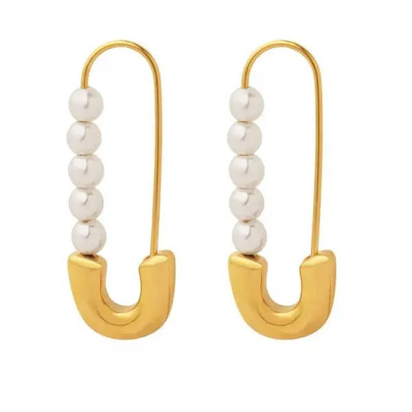 Wholesale 1 Pair Lady Paper Clip Imitation Pearl Titanium Steel Plating Earrings