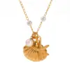 Wholesale 304 Stainless Steel Starfish Shell PVD Coated 18K Gold Plated IG Style Casual Pearl Plating Gold Pendant Necklace