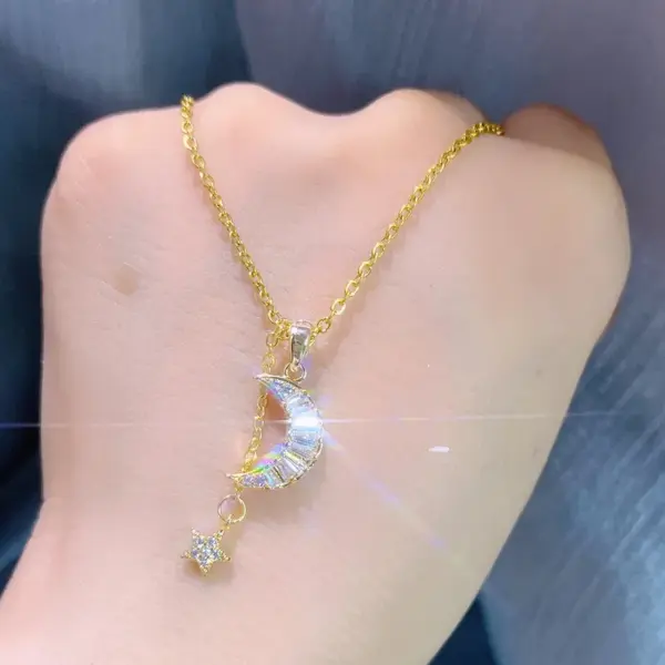 Wholesale Elegant Star Moon Titanium Steel Plating Inlay Zircon 18k Gold Plated Necklace