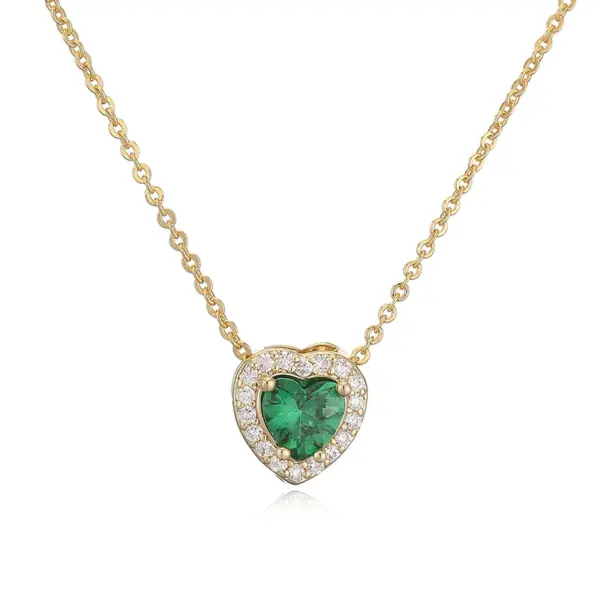 Wholesale Jewelry Elegant Luxurious Shiny Red Heart Copper Birthstone 18K Gold Plated Plating Inlay Cable Chain Pendant Necklace Necklace