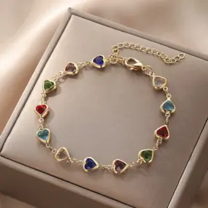 Colorful Heart-Shaped Bracelet / Gold
