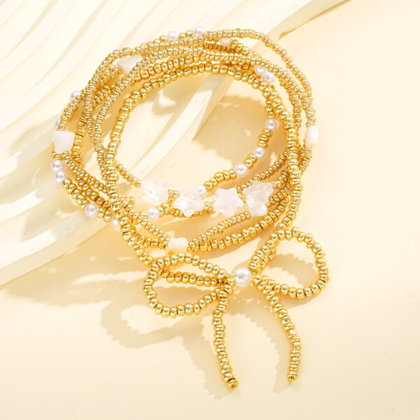 Wholesale European and American Beach Peak Leisure Cross-border CCB Bow Pearl Bracelet 6-piece Set Niche Advanced Beaded suit