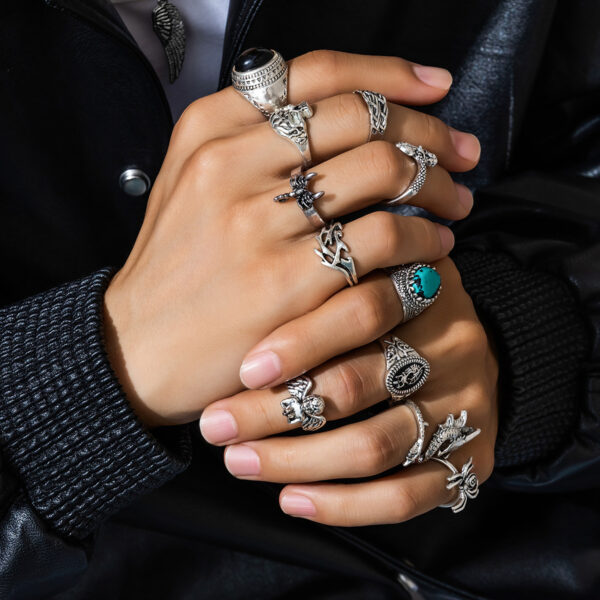 Wholesale Fashion Personalized Gem Ring Men's Design Sense Niche Advanced Ring Turquoise Finger Ring European and American Cross-border Jewelry