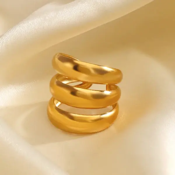 Ion Plating (IP) 18K Gold Plated Lines 304 Stainless Steel Hip-Hop Exaggerated Waterproof Non Tarnish Open Rings