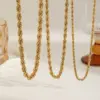 Real Gold Plated 304 Stainless Steel PVD Coated Solid Color Waterproof Non Tarnish Twisted Rope Chain Necklace