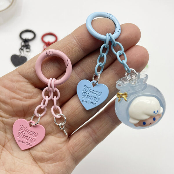Wholesale Cute creative new keychain accessories color paint spring ring four-section chain love piece diy accessories pendant