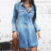 Wholesale Cross-Border Export Aliexpress 2024 Spring & Fall Stock Denim Dress Women's Long-Sleeved European and American Style Slim Shirt Dress
