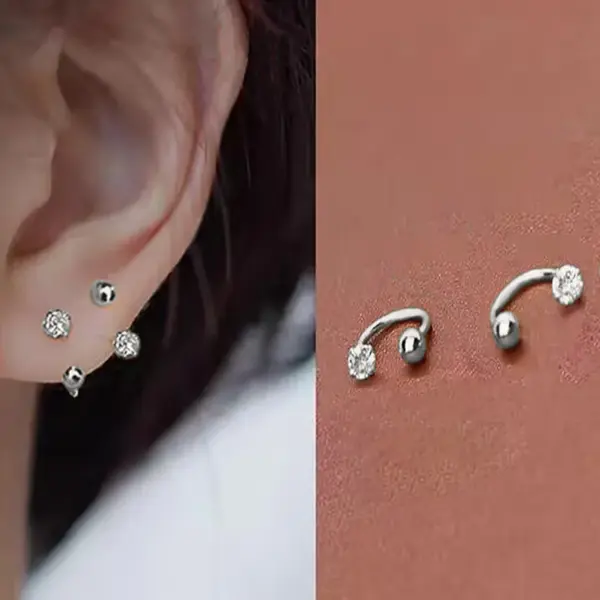Wholesale 18K Gold Plated 304 Stainless Steel PVD Coated Zircon Solid Color Waterproof Non Tarnish Surgical Steel Streetwear Cartilage Earrings For Women's
