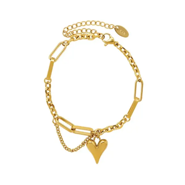 PVD Coated Real Gold Plated 18K Gold Heart Shape 304 Stainless Steel Sweet Simple Style Waterproof Non Tarnish Bracelets Necklace