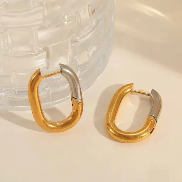Wholesale 1 Pair Casual Simple Style C Shape Rectangle Mixed Metal Plating 304 Stainless Steel 18K Gold Plated Earrings Ear Studs