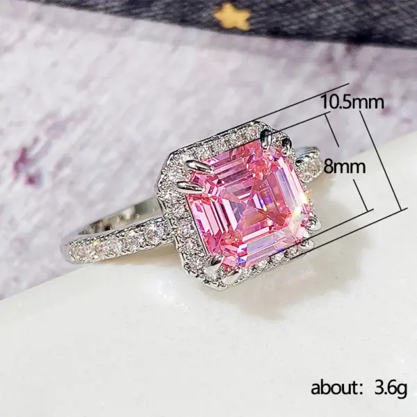 Hand Jewelry Classic Square Pink Diamond Princess Micro-encrusted Women's Copper Ring