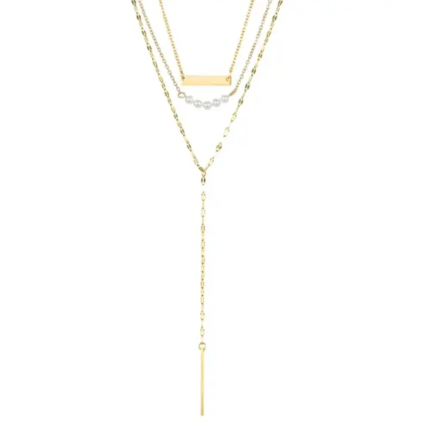 Wholesale Stainless Steel 14K Gold Plated Fashion Plating Geometric Tassel Necklace