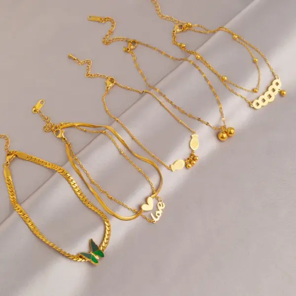 Wholesale Simple Style Heart Shape Flower Butterfly Resin Titanium Steel Wholesale Anklet