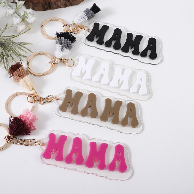 Wholesale Acrylic MAMA Three-layer Tassel Charm Keychain Key