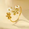 Wholesale PVD Coated Real Gold Plated 18K Gold Flower 304 Stainless Steel Elegant Waterproof Non Tarnish Rings