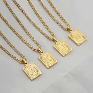 Wholesale PVD Coated 18K Gold Plated Letter Rectangle 304 Stainless Steel Titanium Steel Fashion Waterproof Non Tarnish 304 Stainless Steel Pendant Necklace