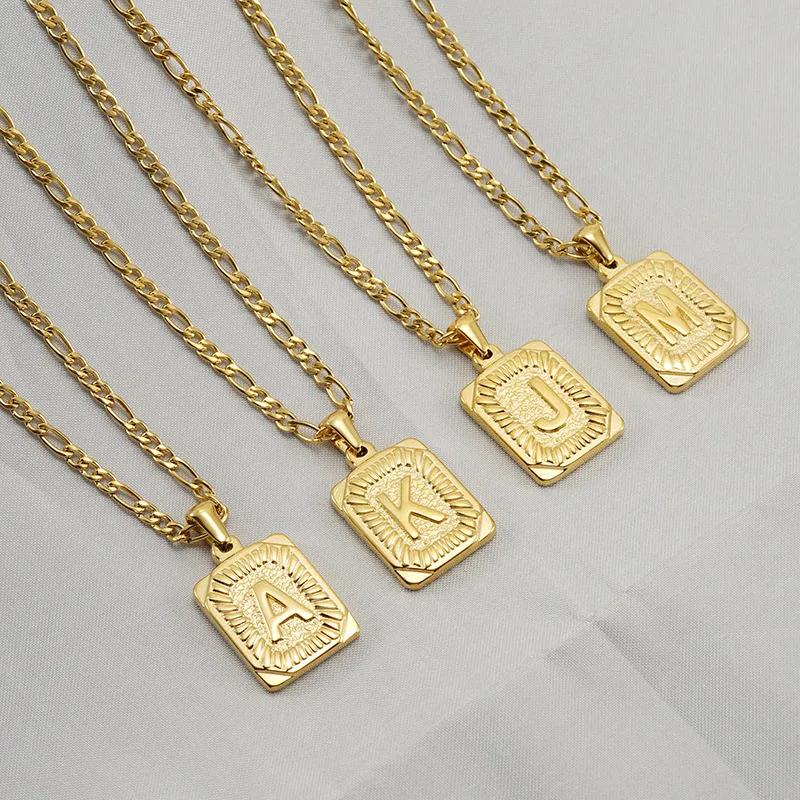 Wholesale PVD Coated 18K Gold Plated Letter Rectangle 304 Stainless Steel Titanium Steel Fashion Waterproof Non Tarnish 304 Stainless Steel Pendant Ne