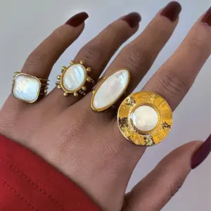 Wholesale PVD Coated Real Gold Plated 18K Gold Geometric 304 Stainless Steel Shell IG Style Casual Simple Style Waterproof Non Tarnish Open Rings