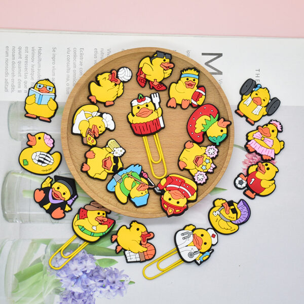 oly-290e57b1fea5f64068d064c500382563 Wholesale Random 50pcs Little Yellow Duck Metal Soft Rubber Paperclip Bookmarks