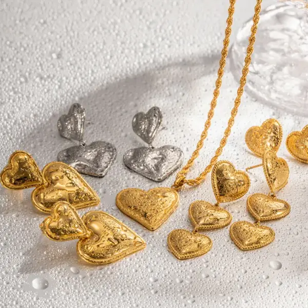 Wholesale Jewelry IG Style Heart Shape 304 Stainless Steel PVD Coated Plating Earrings Necklace