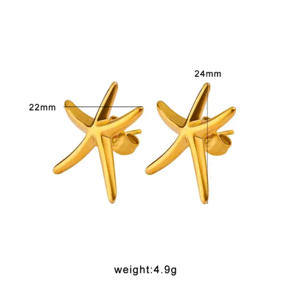 Wholesale 304 Stainless Steel Starfish PVD Coated 18K Gold Real Gold Plated French Style Marine Style Waterproof Non Tarnish Gold Ear Studs
