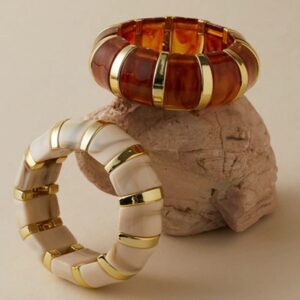 Wholesale Retro Resin Smudged Beaded Elastic Bracelet