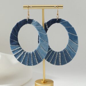 oly-2915335a8ad1192e117ad330f4ecc5e9 Wholesale Cross-border Explosions Western Denim Style Casual Fashion Exaggerated Earrings Earrings Denim Oval Bohemia