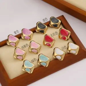 Geometric Square Shape Oil Drop Earrings Random Color / 18k