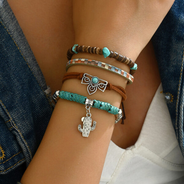 oly-29233b7d75773a9be1cae1b47ded8598 Wholesale Western Denim Style Turquoise Cattle Head Hat Multi-layer Storestring Bracelet Multi-piece Beaded Bracelet