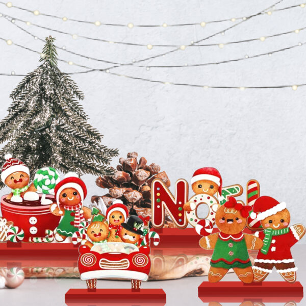 Wholesale 4-piece Christmas Tree/Gingerbread Man Wooden Ornament with Base - Wooden Tabletop Ornament