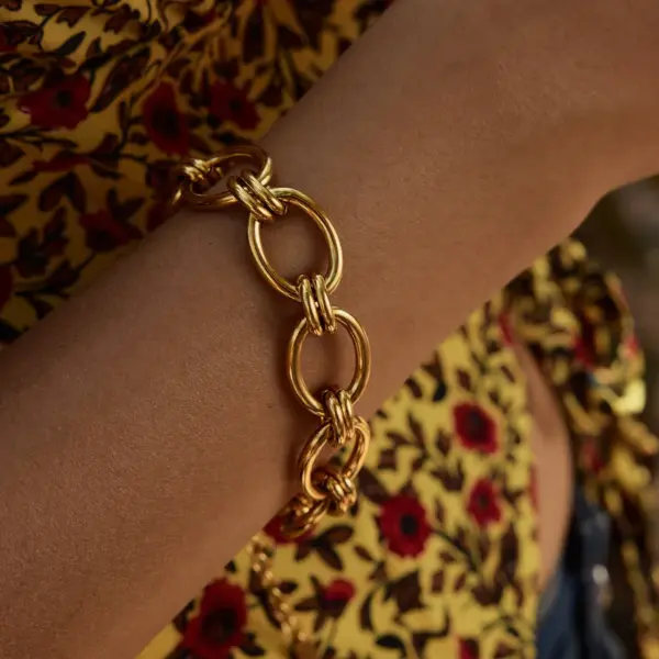 Real Gold Plated 304 Stainless Steel PVD Coated Geometric Waterproof Non Tarnish Casual Beach Simple Style Cable Chain Chain Bracelet For Women's