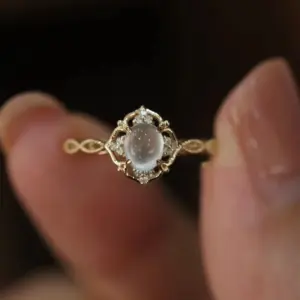 Wholesale Jewelry Simple Style Oval Copper Cat's Eye Stone Plating Inlay Open Rings